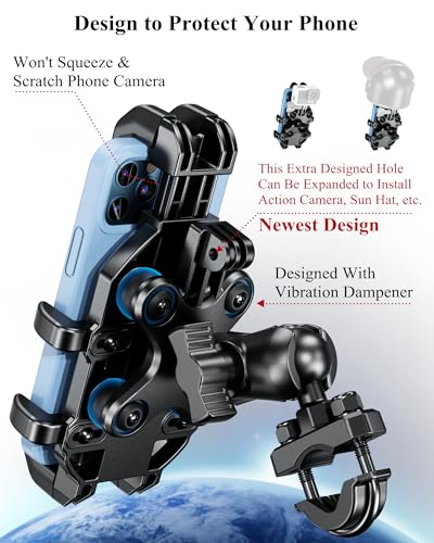 Motorcycle Phone Holder with Vibration Dampener, Adjustable Handlebar Cradle Fit 5.4''-7.2'' Smartphone A11944