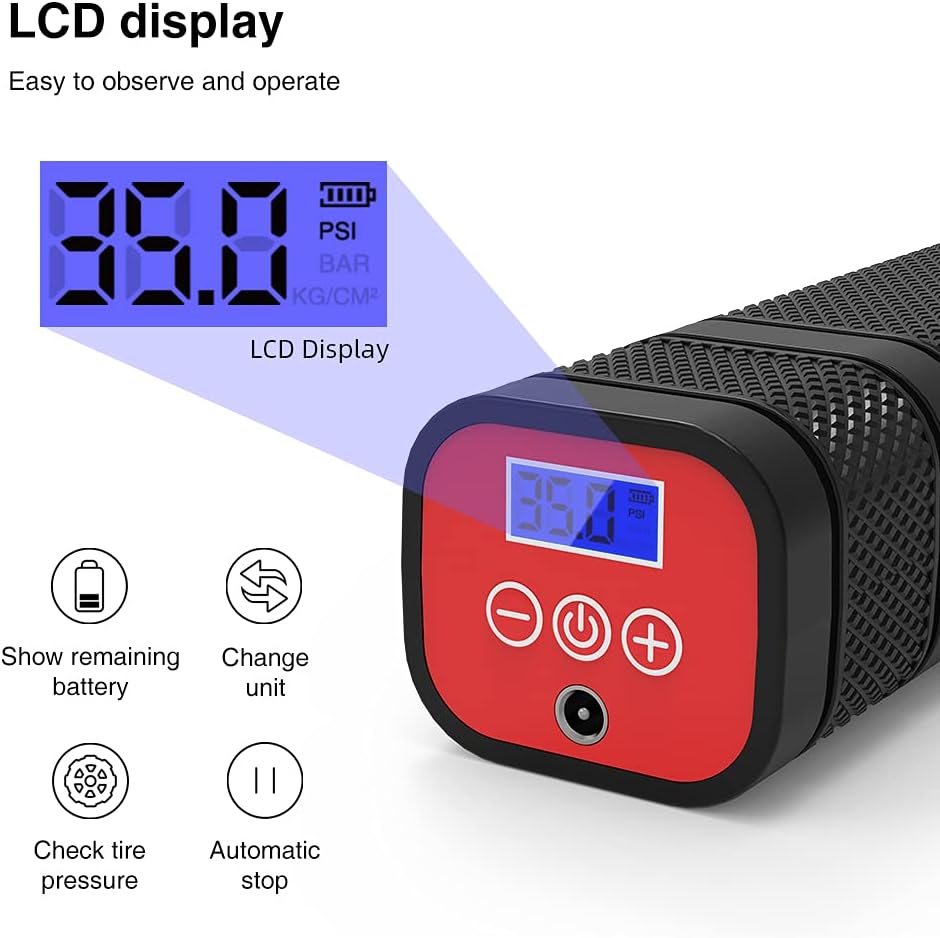 Tire Inflator Portable Air Compressor, 12V DC, 2000 * 3 mAh, 120 PSI, LED Light, Pack of 2 D303994