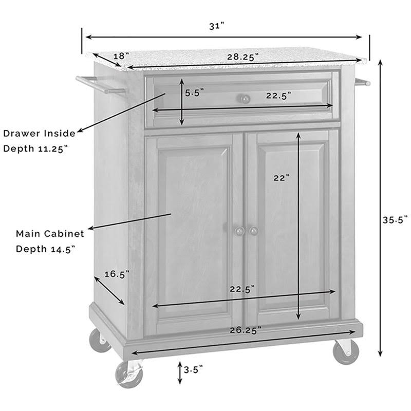 Solid Granite Top Kitchen Cart in Black K9023
