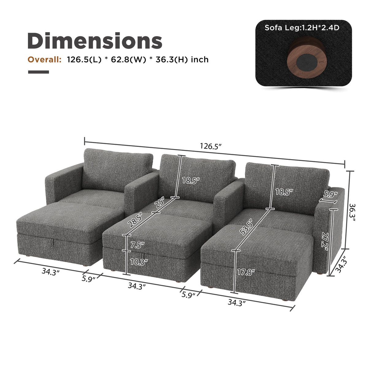 Light Grey Modular Sectional Sofa with Storage R263089