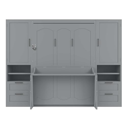 Gray Queen Size Murphy Bed with Desk U950