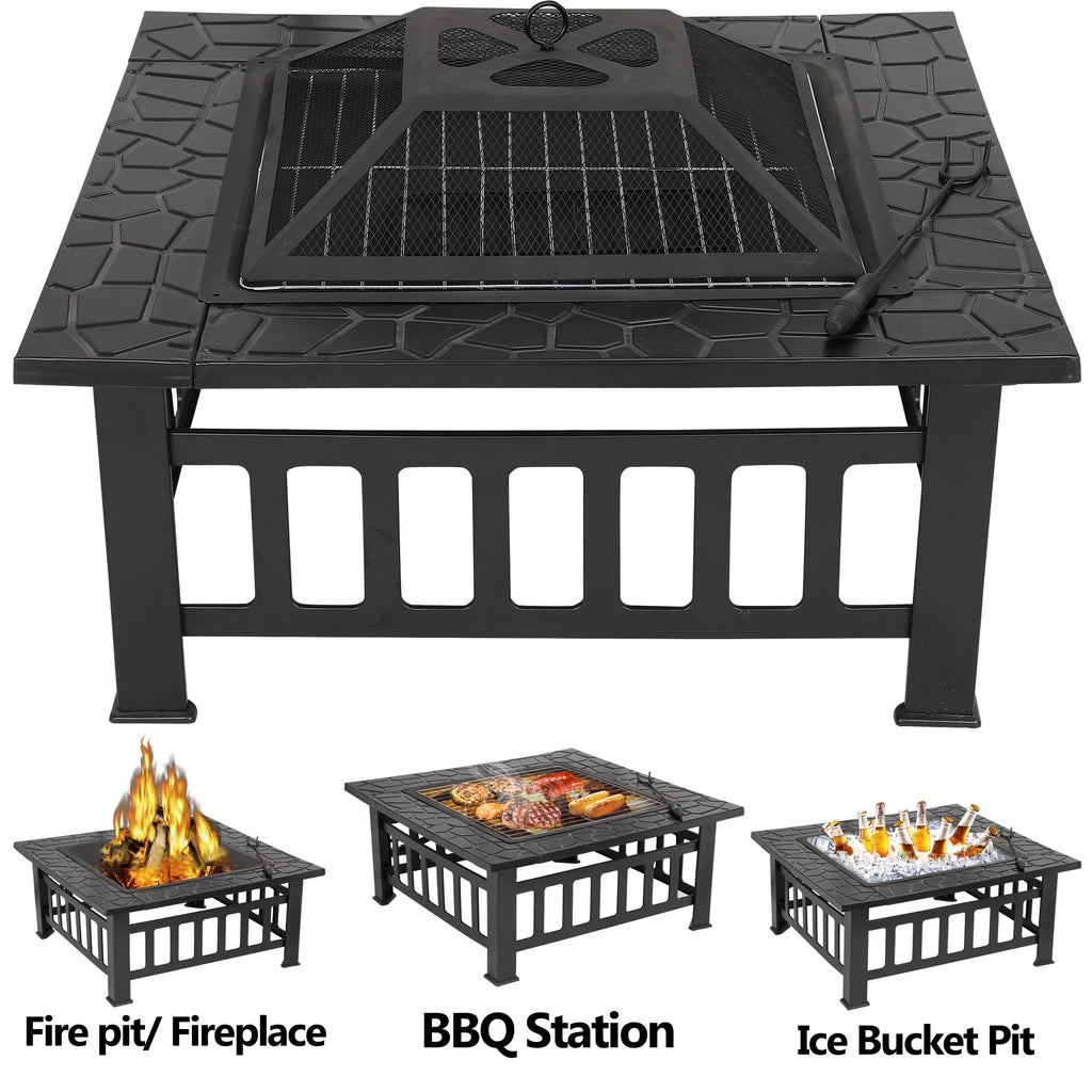32 Outdoor Wood Burning Fire Pit Square Metal Stove S747946