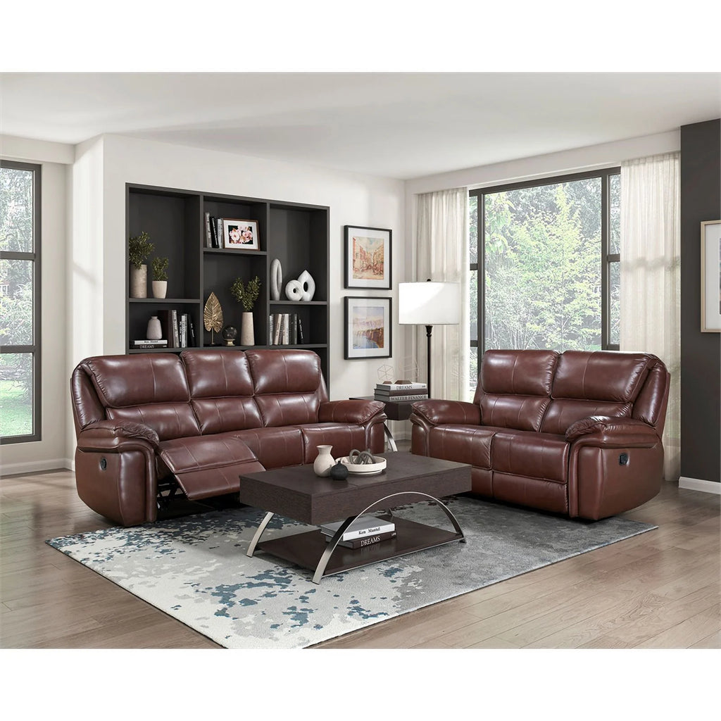 Brown Leather Match Double Reclining Love Seat Y5636
