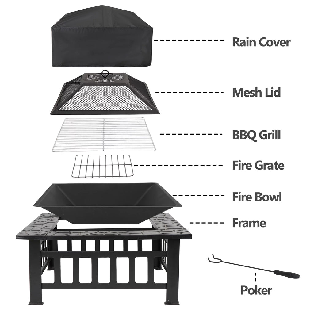 32 Outdoor Wood Burning Fire Pit Square Metal Stove S747946