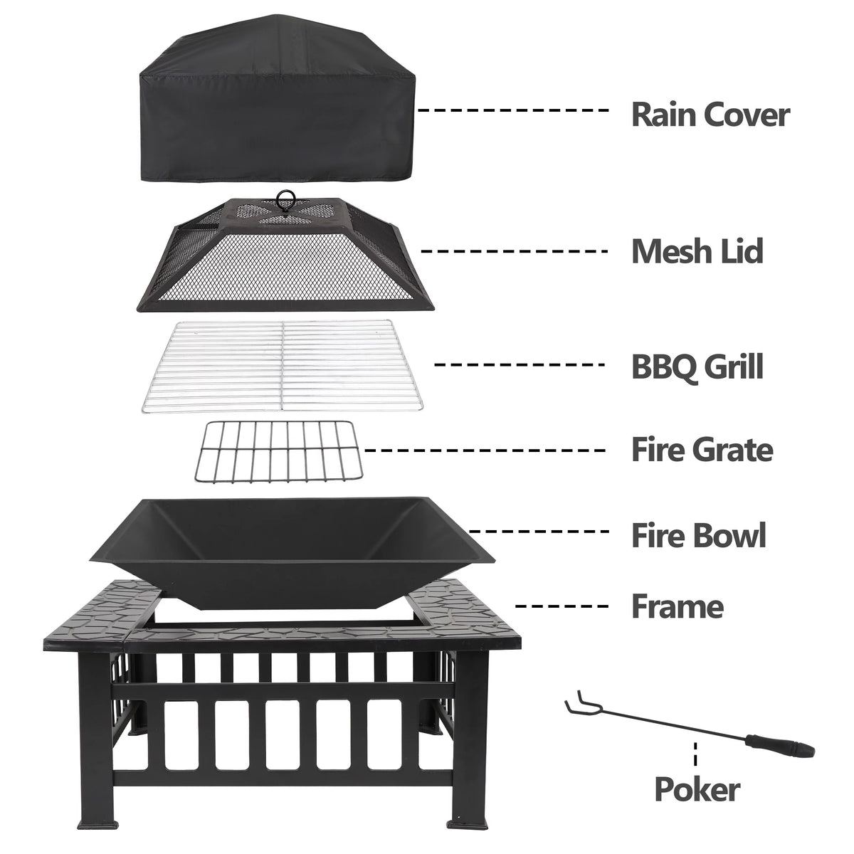 32 Outdoor Wood Burning Fire Pit Square Metal Stove S747946