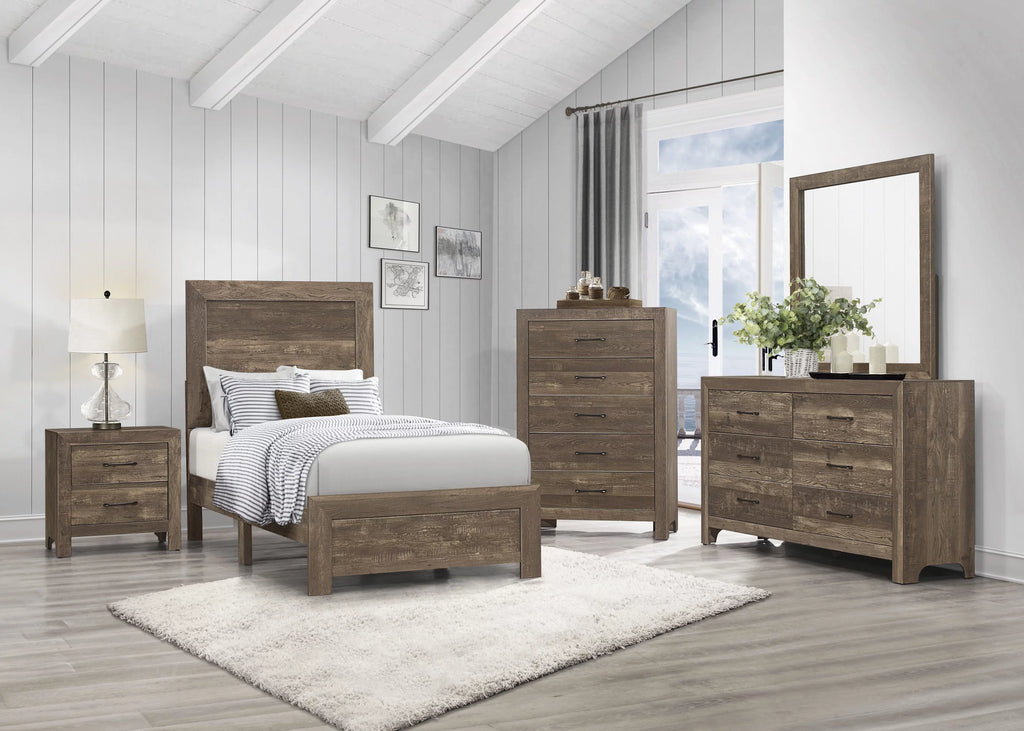 Twin Size Sleigh Bed Dresser Mirror Night Stand Rustic Brown Z272816