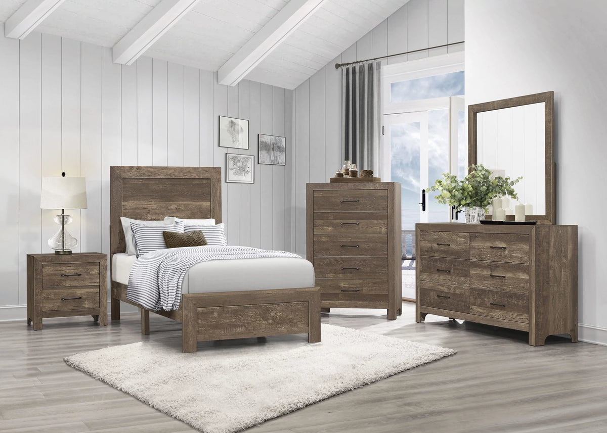 Twin Size Sleigh Bed Dresser Mirror Night Stand Rustic Brown Z272816