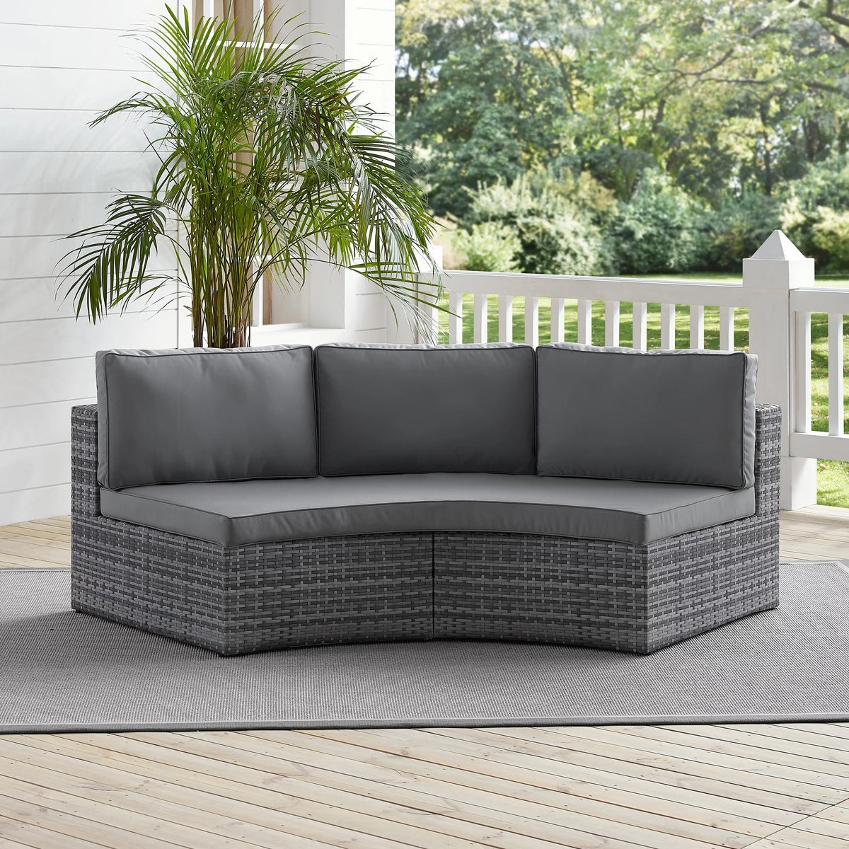 Gray Wicker Curved Patio Sectional Sofa X799313