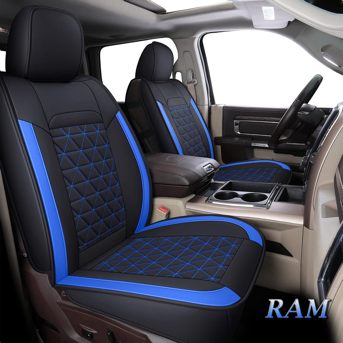 Black Waterproof Leather Car Seat Covers Full Set for Truck Pickup CrewCab with Curved Back Bench B873