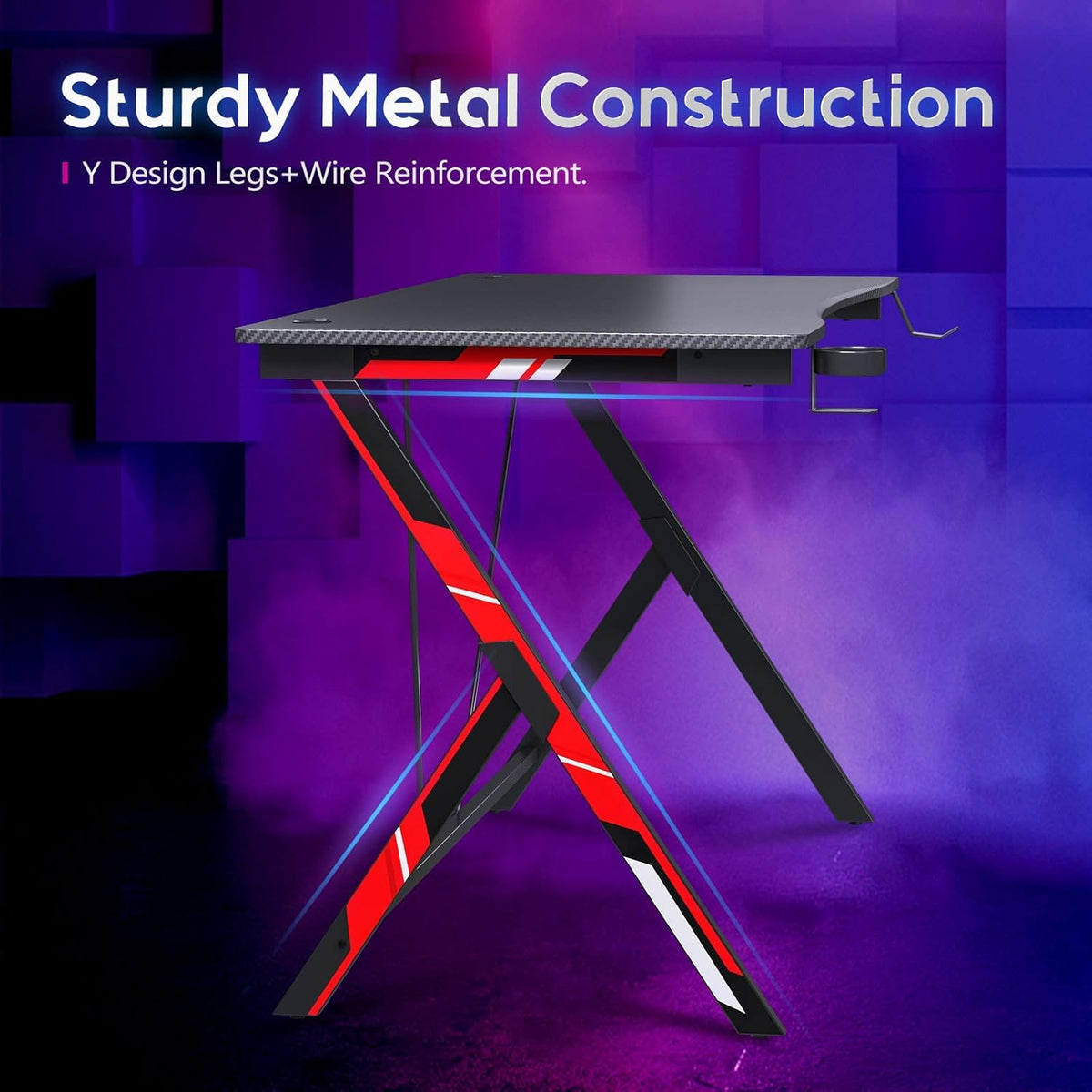 31 inch Gaming Desk with Carbon Fiber Surface and Headphone Hook and Cup Holder S729333