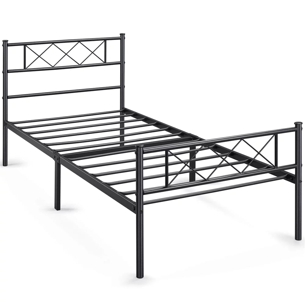 Black Twin Metal Slatted Bed Frame with Headboard Footboard C6289