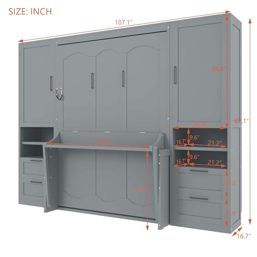 Gray Queen Size Murphy Bed with Desk U950