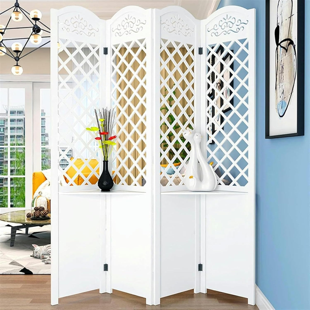 4 Panel Wood Room Divider E170