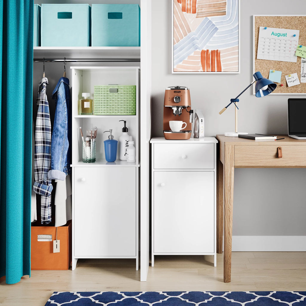 White Tall Bath Cabinet with 1-Door and Shelves Z549