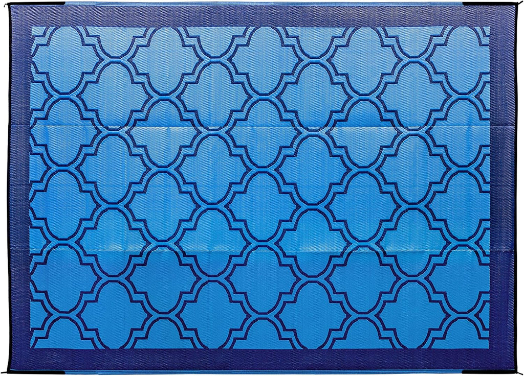 Reversible Outdoor Patio Mat 9' x 12' Lattice Blue W6417