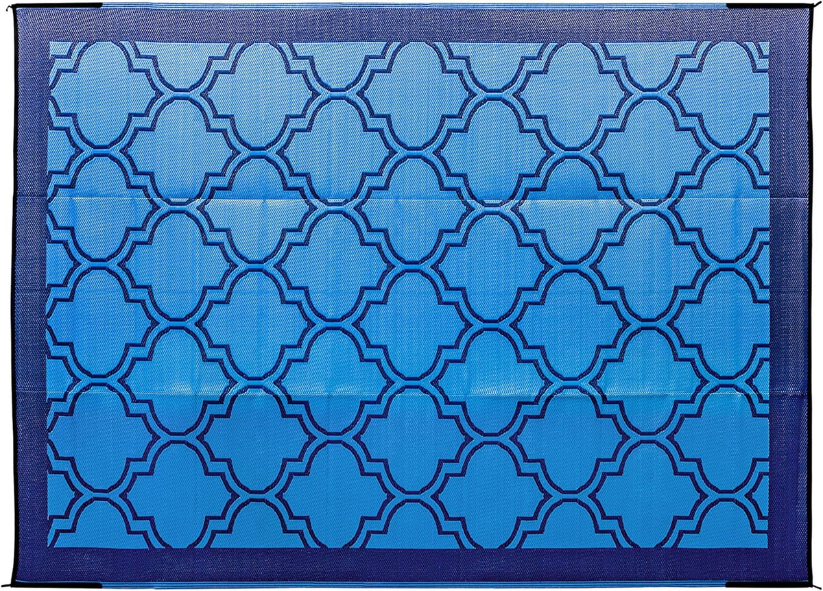 Reversible Outdoor Patio Mat 9' x 12' Lattice Blue W6417