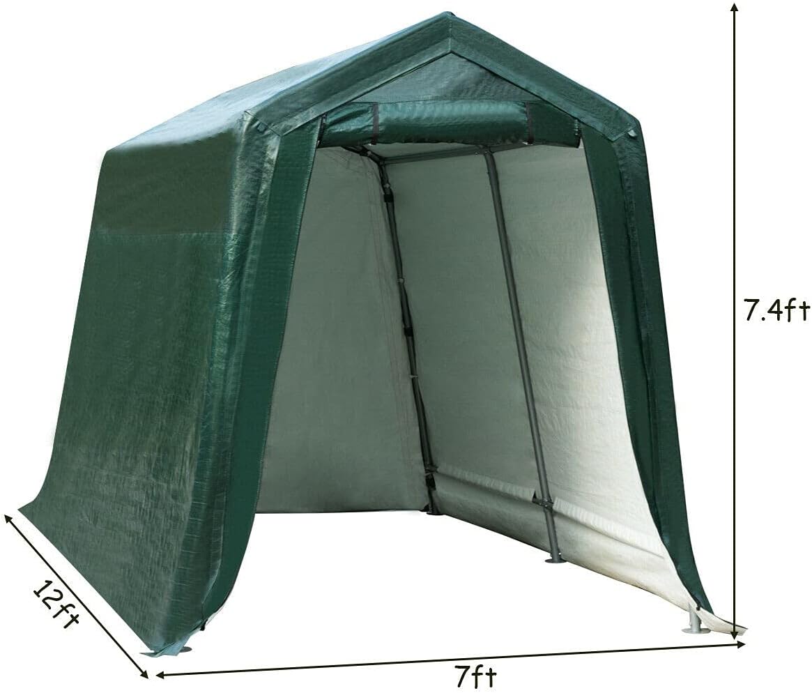 7 Ft x 12 Ft Outdoor Carport Patio Storage Shelter Metal Frame and Waterproof Ripstop Cover T709