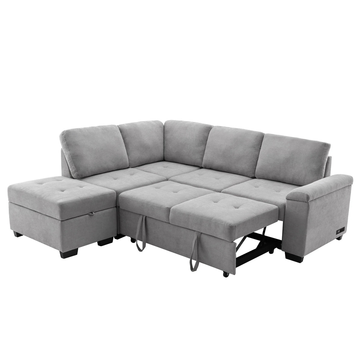 Gray L-Shape Sleeper Sectional Sofa with Storage Ottoman H587661