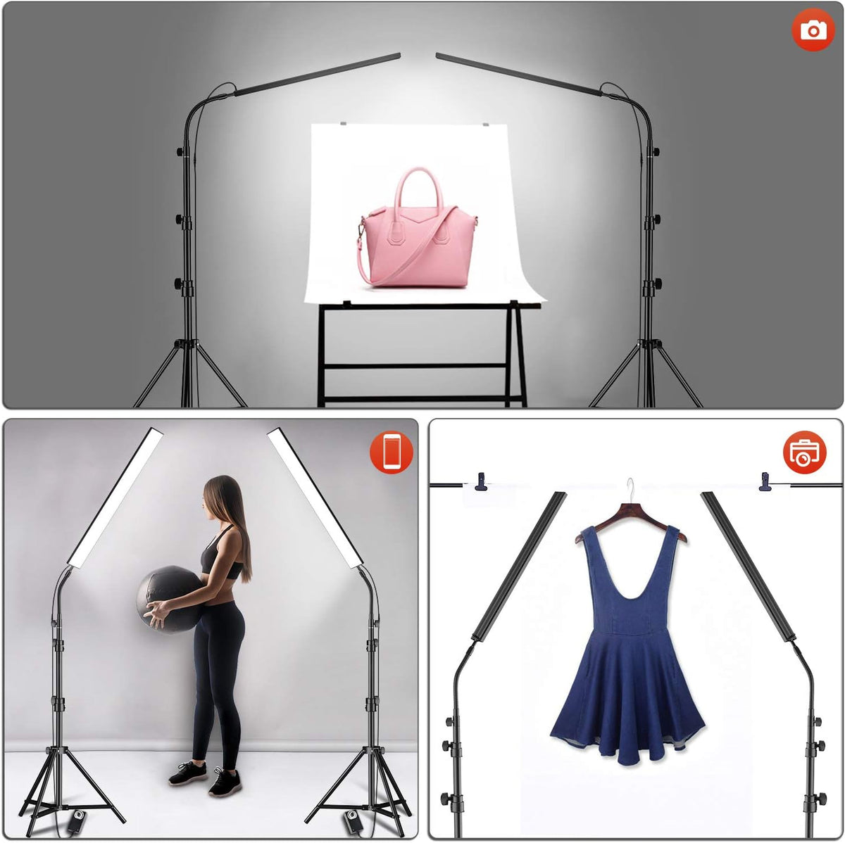 LED Video Light 2 Packs 5500K Dimmable with Tripod Stand S155