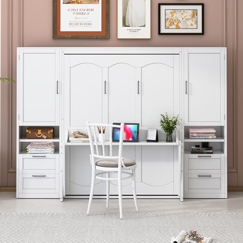 Gray Queen Size Murphy Bed with Desk U950