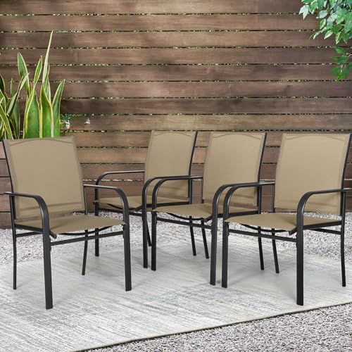 Dark Blue Wrought Iron Textilene Dining Chairs Set of 4 V4350