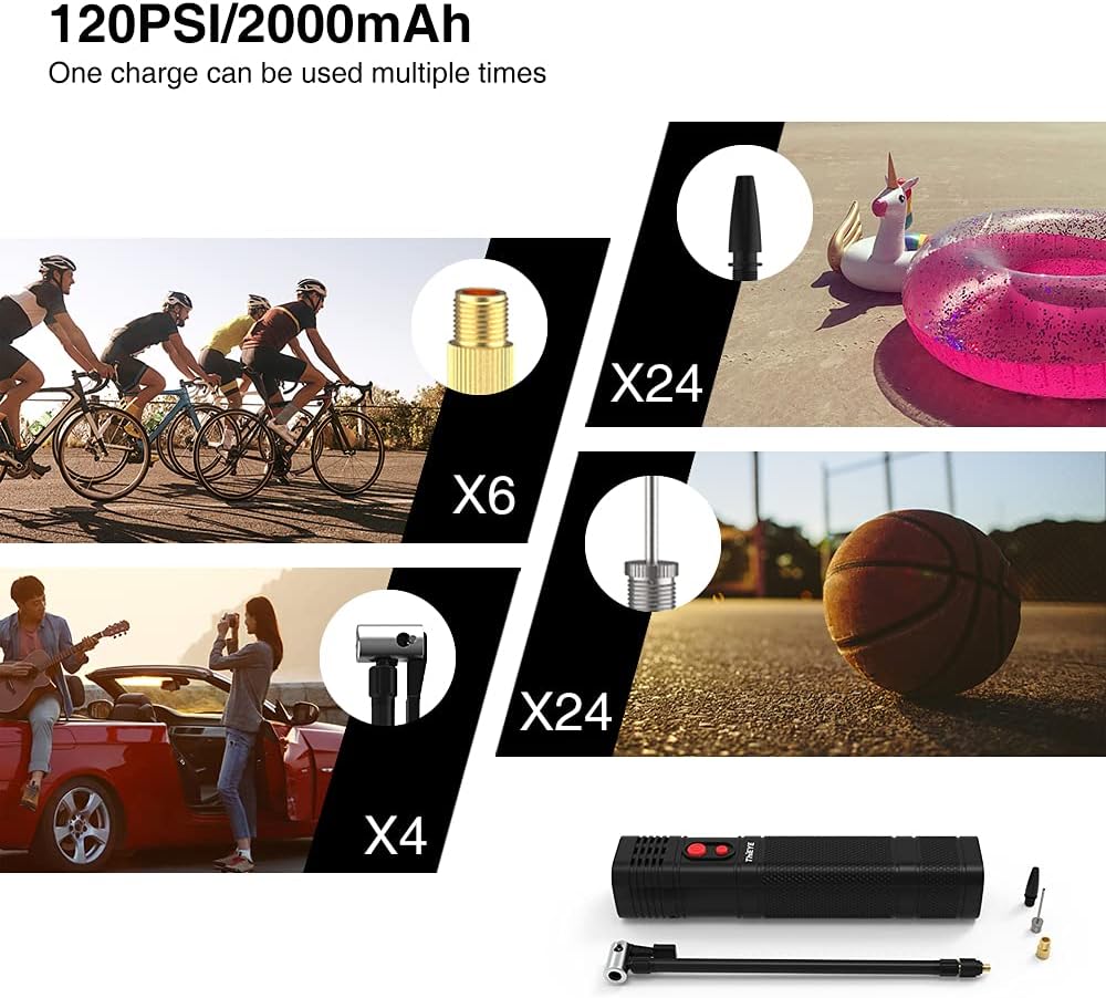 Tire Inflator Portable Air Compressor, 12V DC, 2000 * 3 mAh, 120 PSI, LED Light, Pack of 2 D303994
