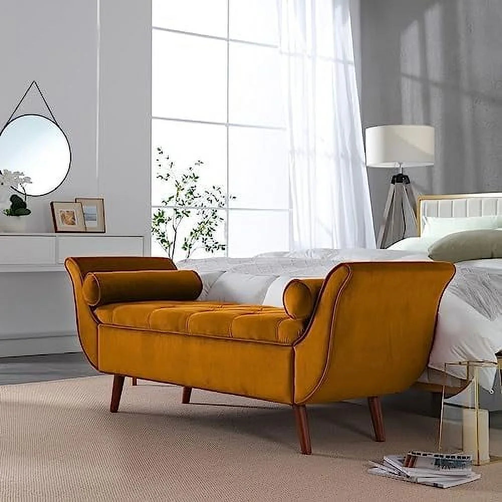 Brown Velvet Upholstered Button Tufted Bench B82648