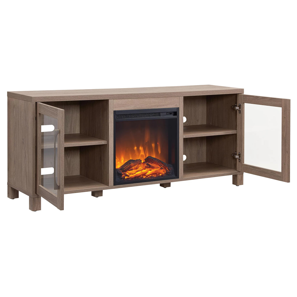 Antiqued Gray Oak Rectangular TV Stand with Log Fireplace H746160