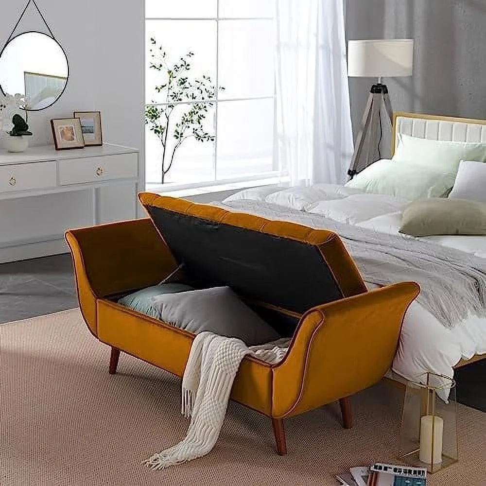Brown Velvet Upholstered Button Tufted Bench B82648