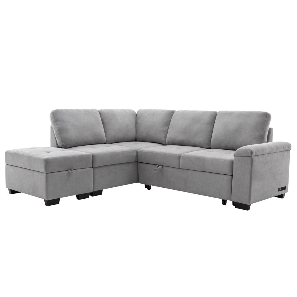 Gray L-Shape Sleeper Sectional Sofa with Storage Ottoman H587661