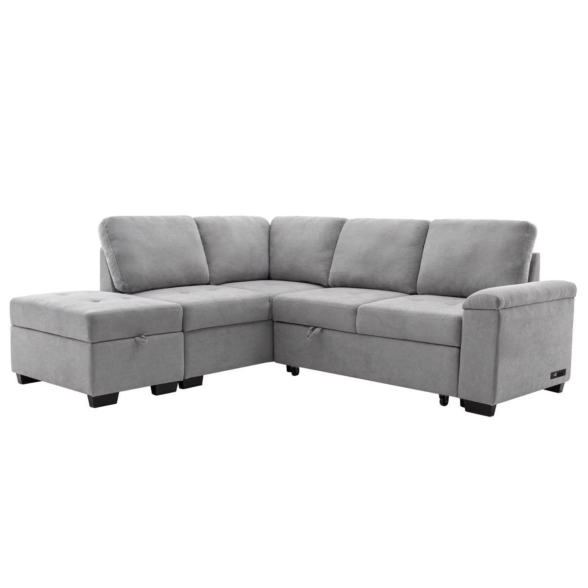 Gray L-Shape Sleeper Sectional Sofa with Storage Ottoman H587661