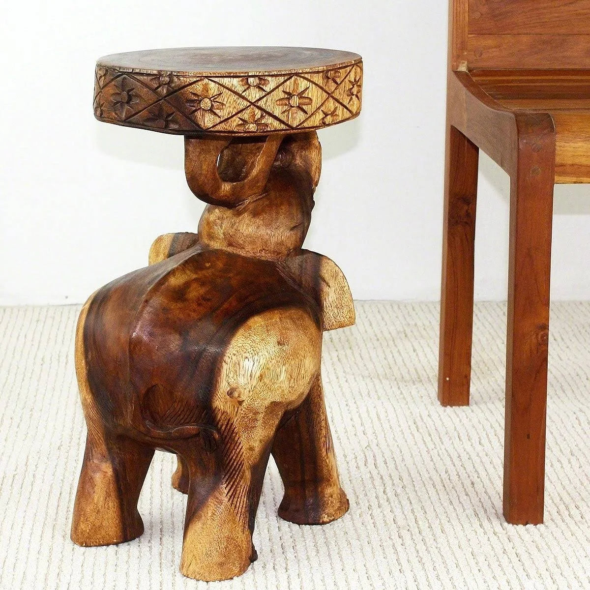 Walnut Oil Wood Elephant Stool E896197