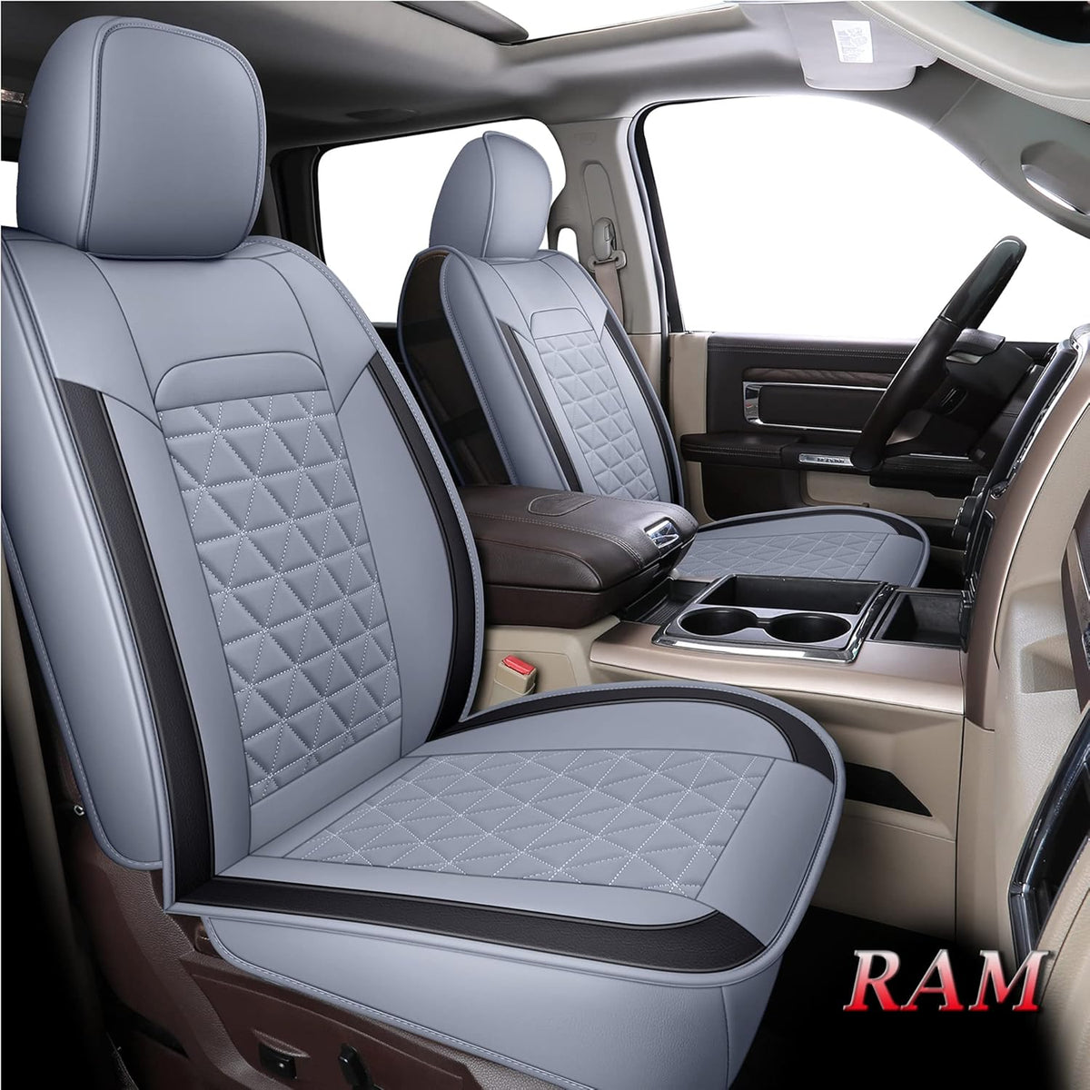 Black Waterproof Leather Car Seat Covers Full Set for Truck Pickup CrewCab with Curved Back Bench B873