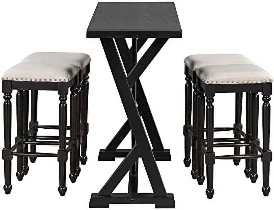 5-Piece Wood Dining Table Set with 4 Stools C857292