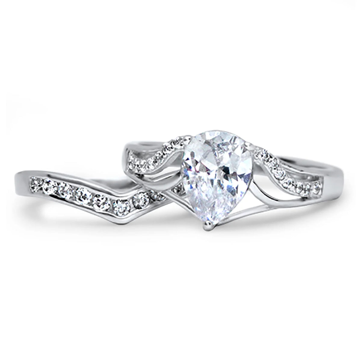 Vintage Simulated Diamond Silver Wedding Engagement Bridal Ring Set Size 6 X1914