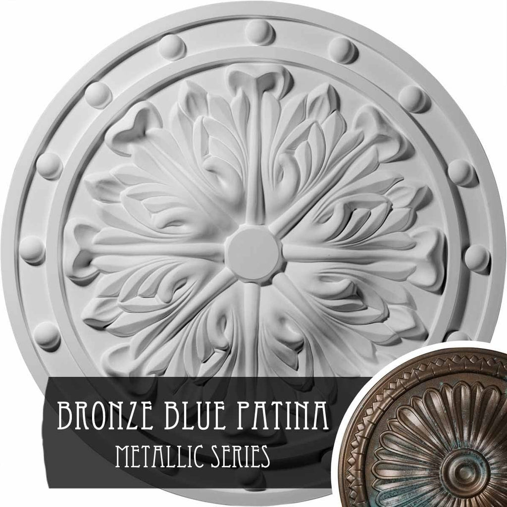 Acanthus Leaf Ceiling Medallion, Hand-Painted Bronze Blue H7273