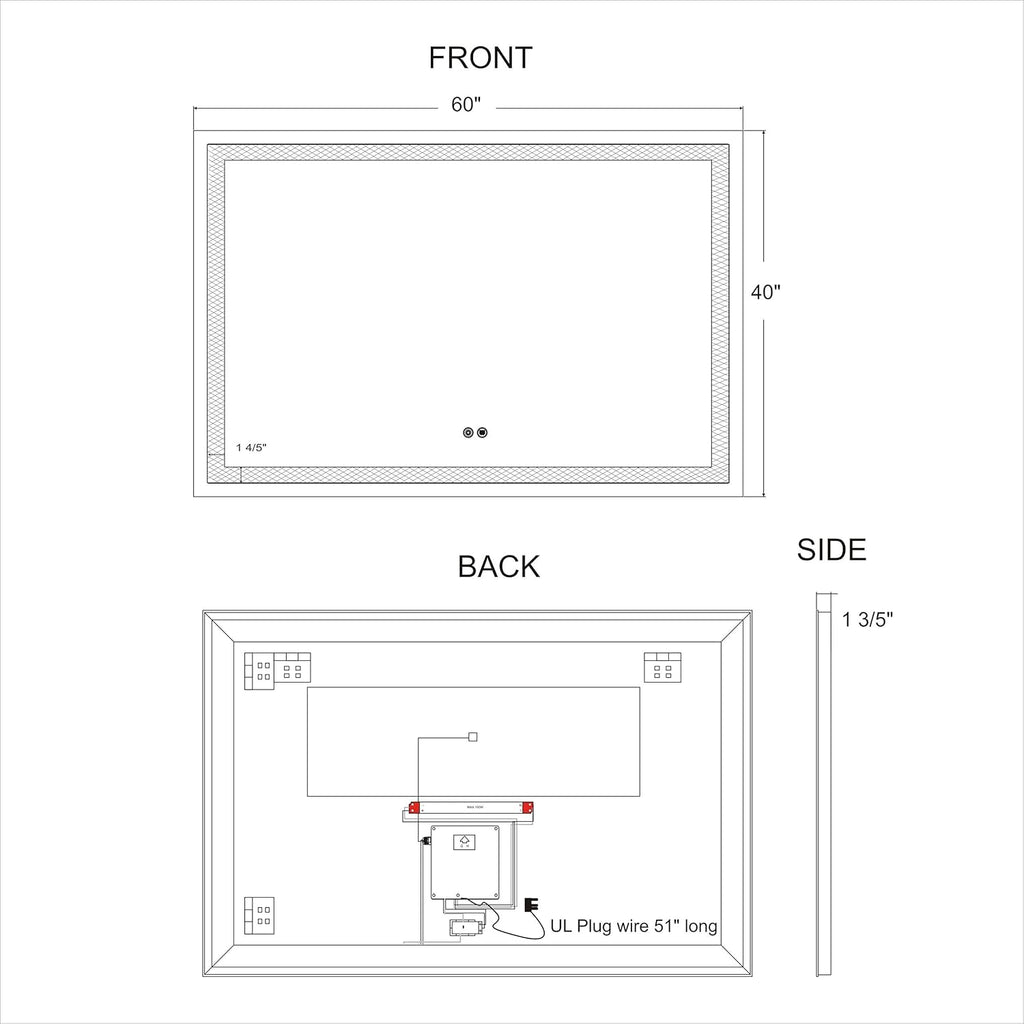 60x40Inch LED Lighted Bathroom Mirror J1501