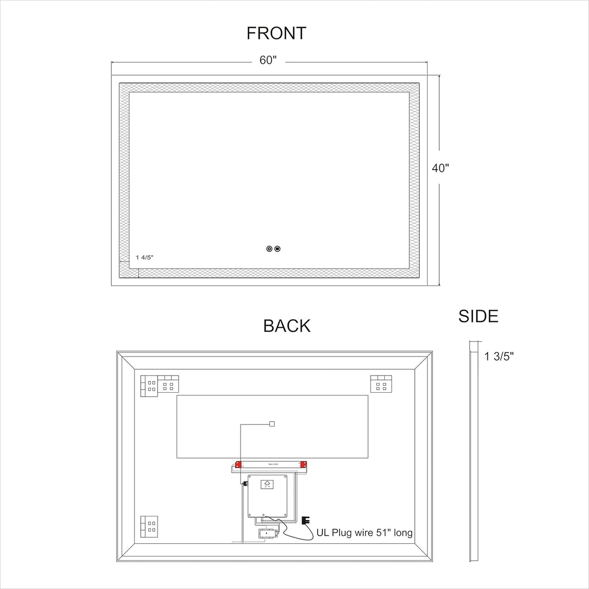 60x40Inch LED Lighted Bathroom Mirror J1501