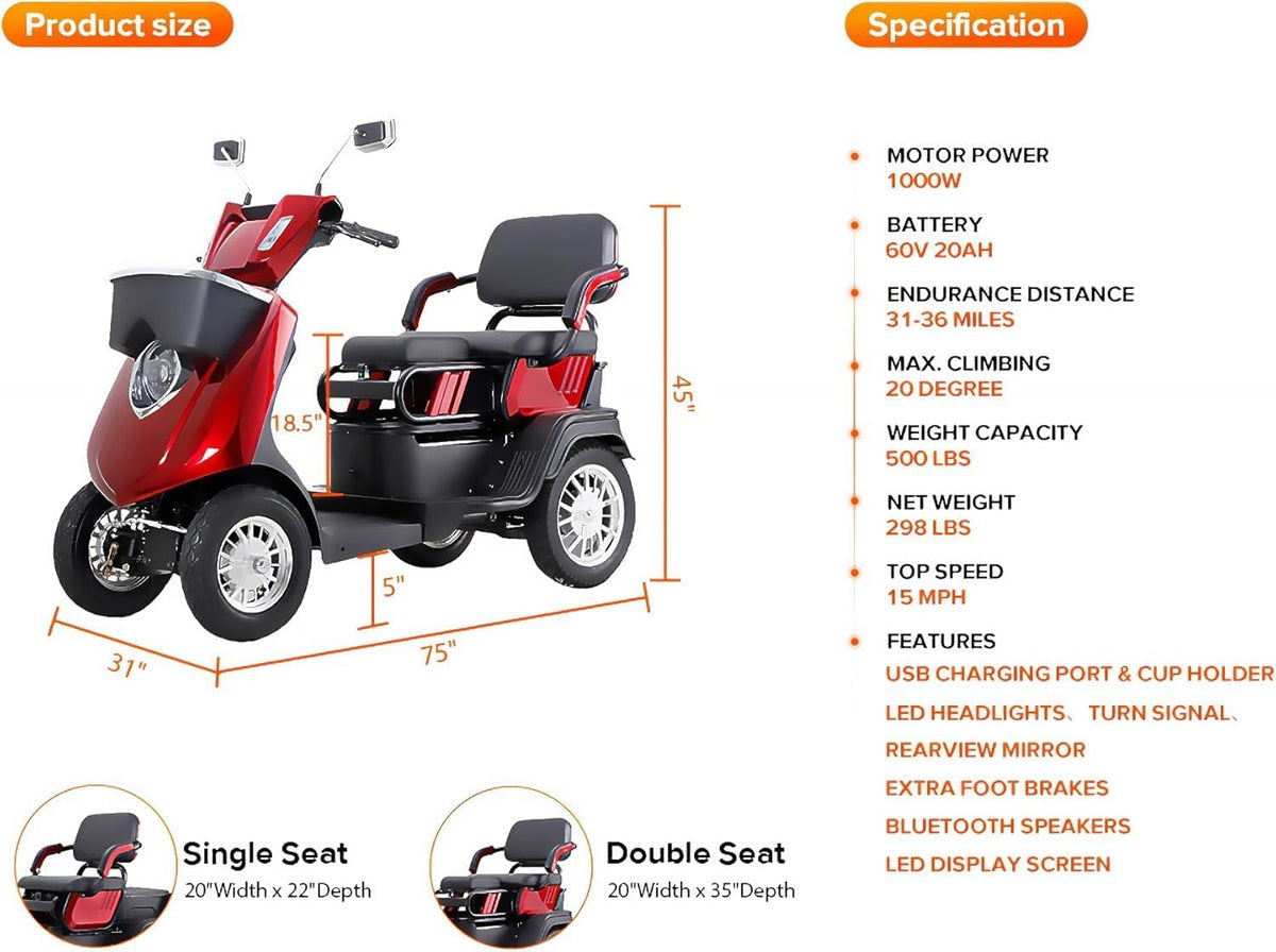 Red 2 Seater Mobility Scooter W750030