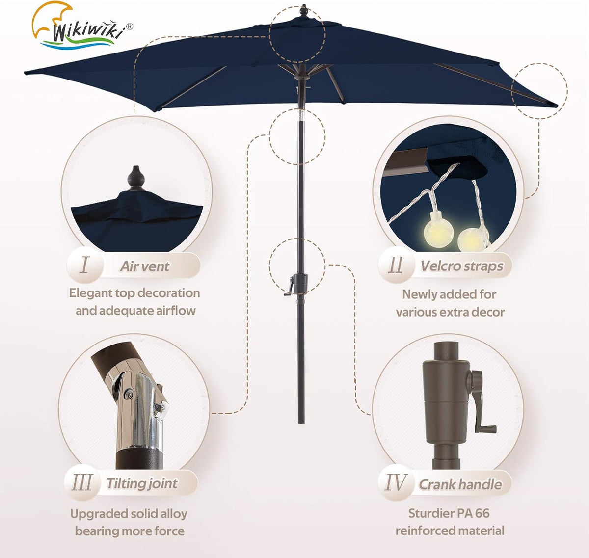 Olefin Rectangular Market Umbrella with Push Button Tilt Z94782