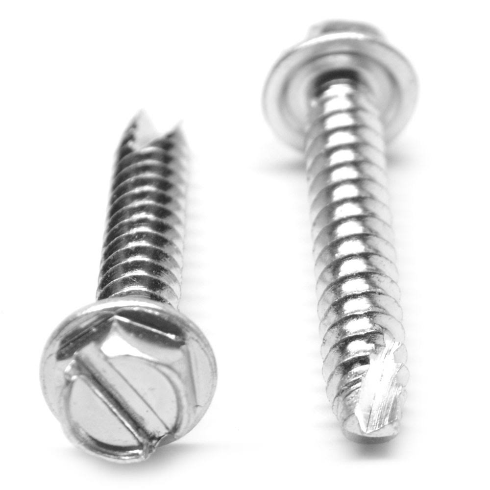 #8-18 x 3/8 Thread Cutting Screw Slotted Hex Washer Head Zinc Plated U64840