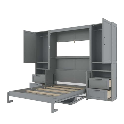 Gray Queen Size Murphy Bed with Desk U950