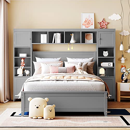 White Wood Full Murphy Bed with Shelf S550127