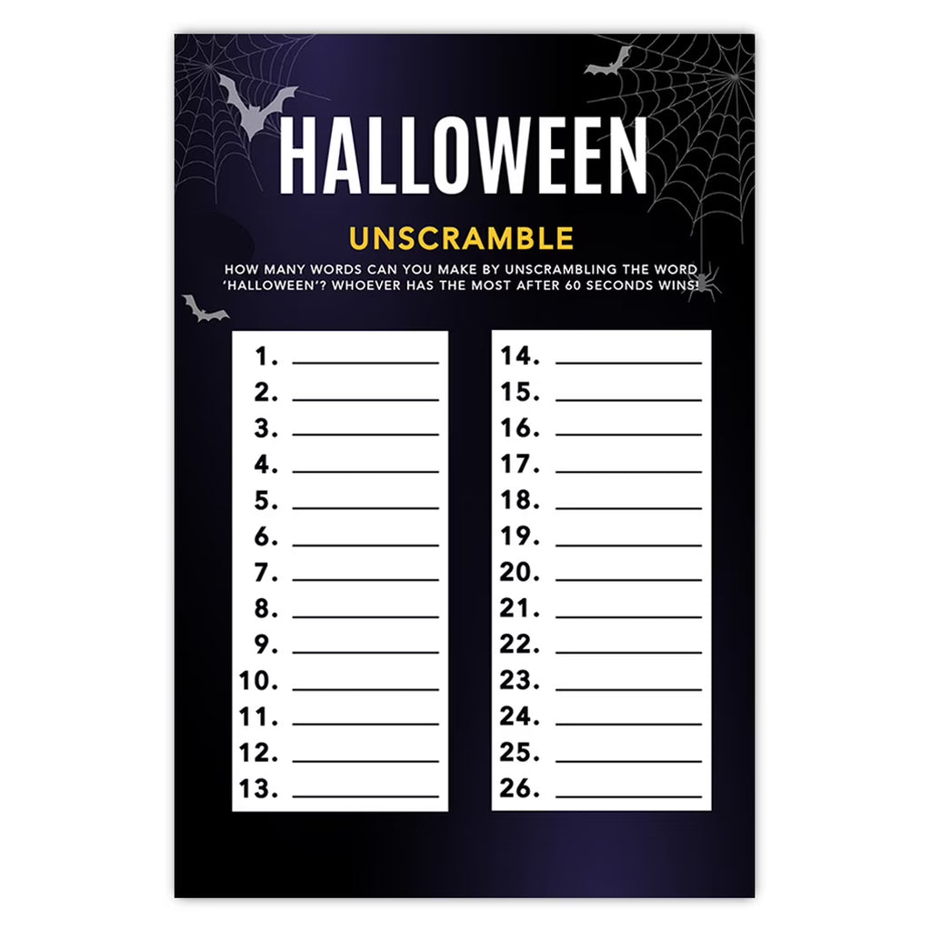 Halloween Party Game Cards, Bats & Spiders Themed, Pk-24 F819626