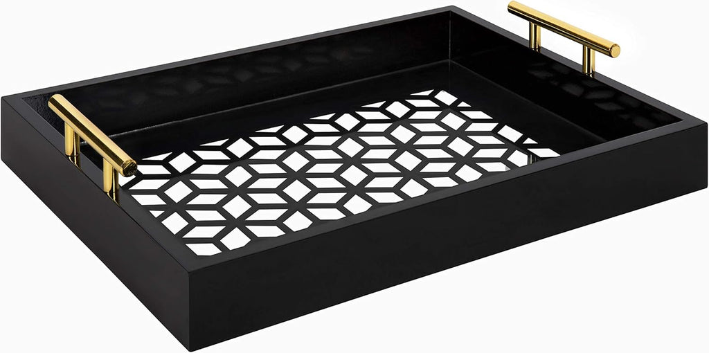 White and Gold Decorative Tray with Metal Handles M5861