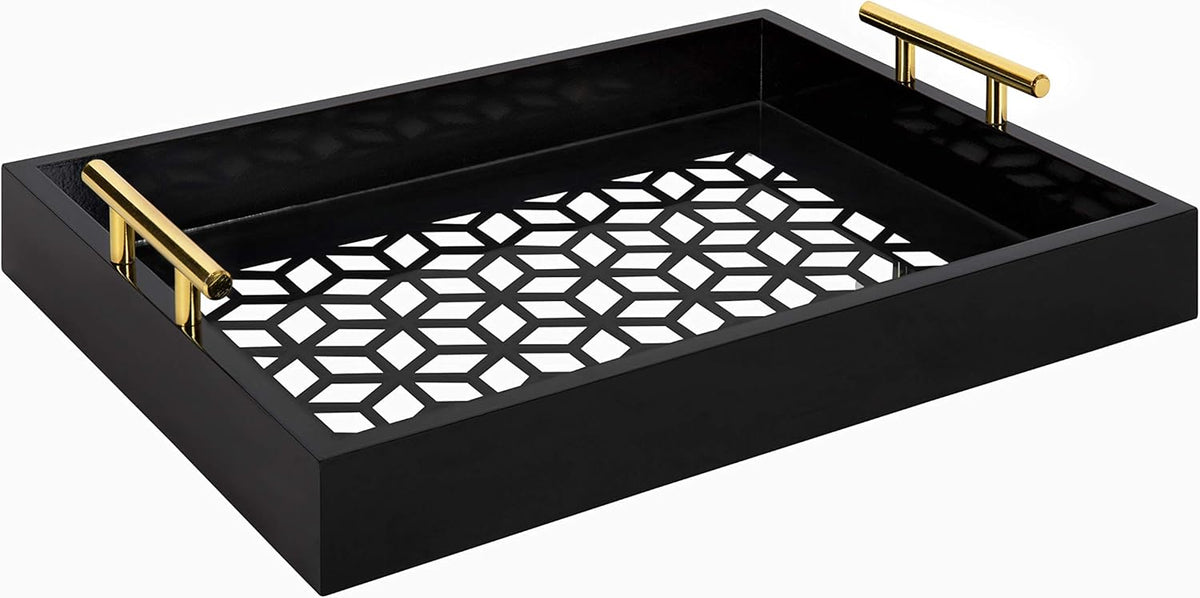 White and Gold Decorative Tray with Metal Handles M5861