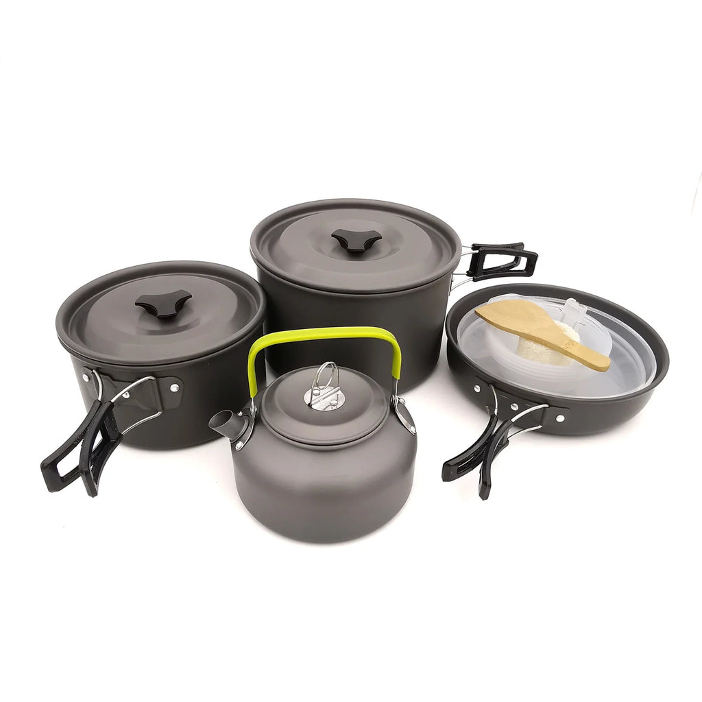 Camping Cookware Mess Kit Pot Pan Kettle Set Y522