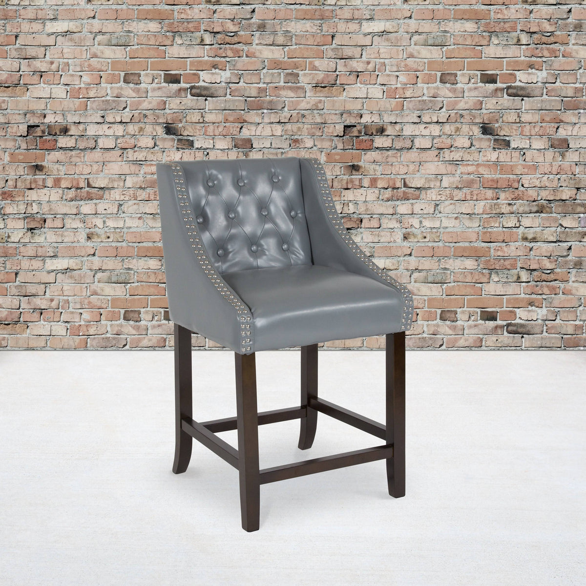 Fabric/Wood Stools (Set of 2) (Dark Gray Leather) G372652
