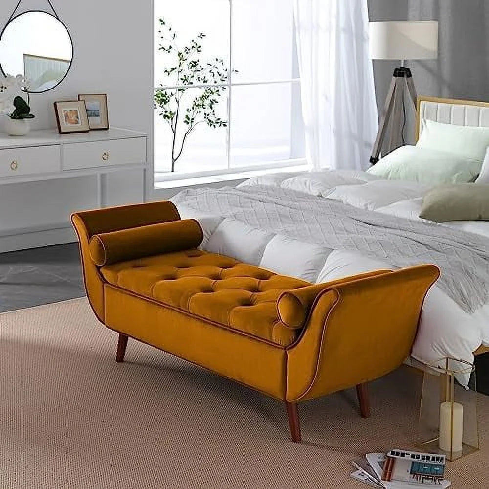 Brown Velvet Upholstered Button Tufted Bench B82648
