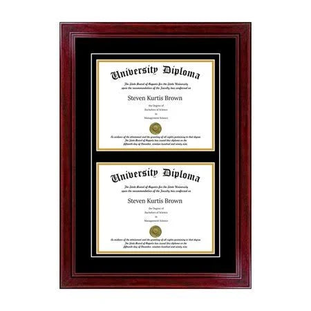 Double Diploma Frame with Double Matting for 9x22 x 7x22 Tall Diploma with Cherry Frame O39163